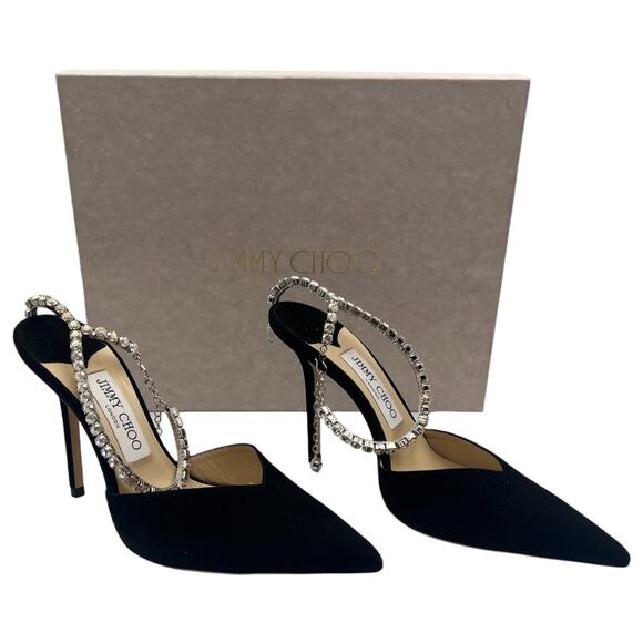 Jimmy Choo Saeda 100 Crystal Embellished Suede Pointed Toe Pumps Black 37 / 7 - Picture 11 of 12